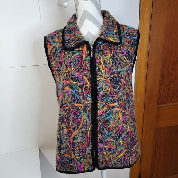 Lisa International Art-to-wear Fiber Texture Sweater jacket vest size Large Zip - Picture 1 of 7